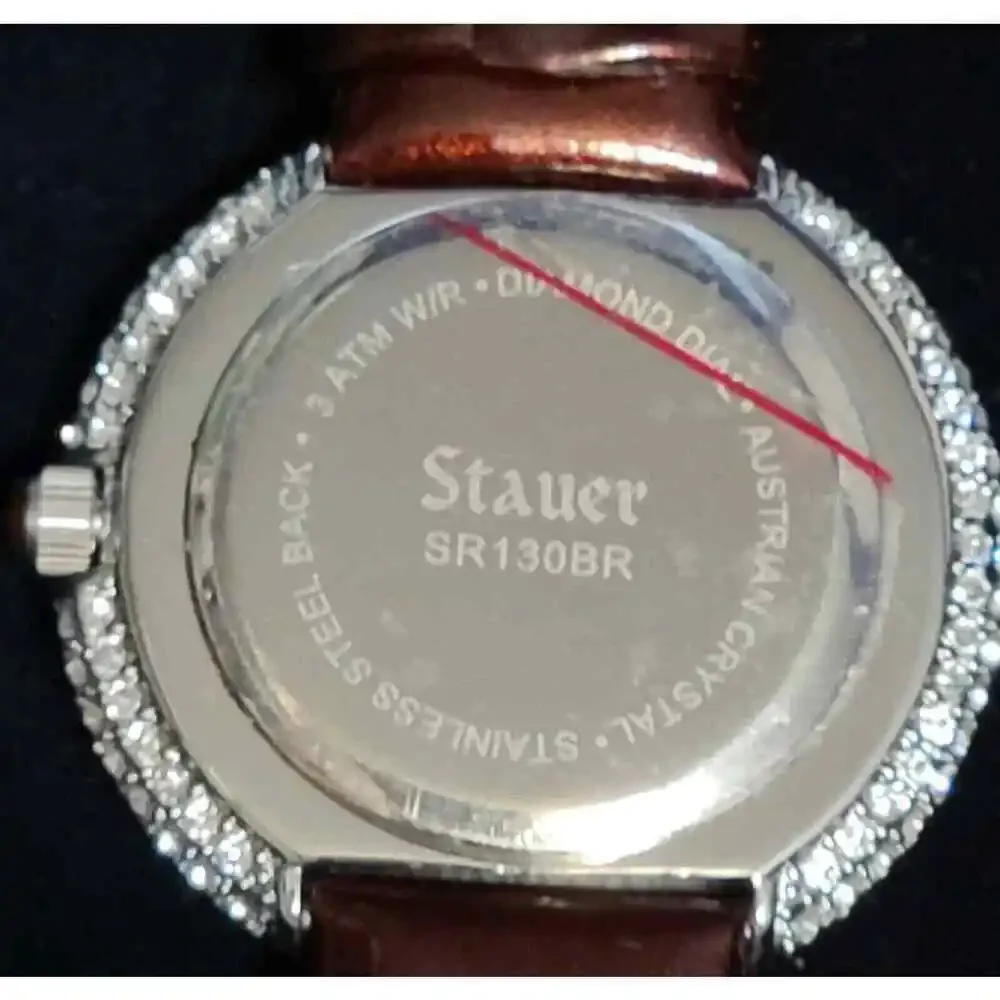 Stauer Women's Diamond Watch Brown Face Smooth Leather Wrist Band SR130BR NEW